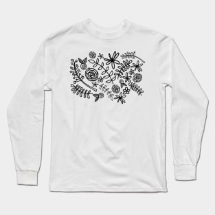 flower doodle black and pink Long Sleeve T-Shirt